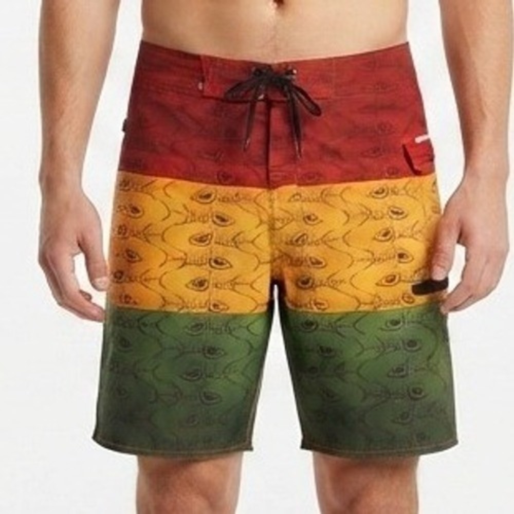 Tormenter Board Shorts Mens 42 Multicolor Rasta Fish Bone Print Swim Trunks